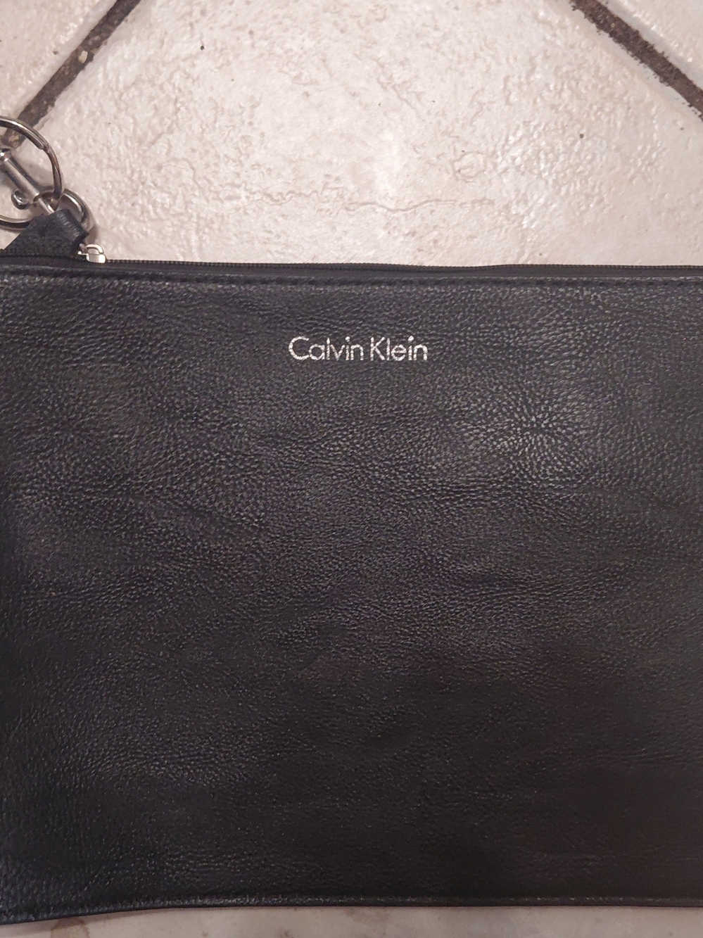 Calvin Klein Black Leather Wristlet Pouch